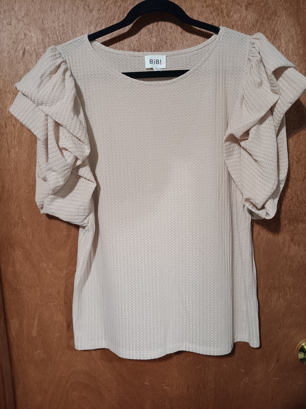 BiBi Beige Ruffle Sleeve Textured Blouse